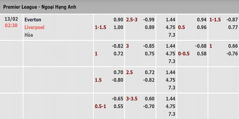 Tỷ lệ kèo trận Everton và Liverpool được cập nhật sớm nhất